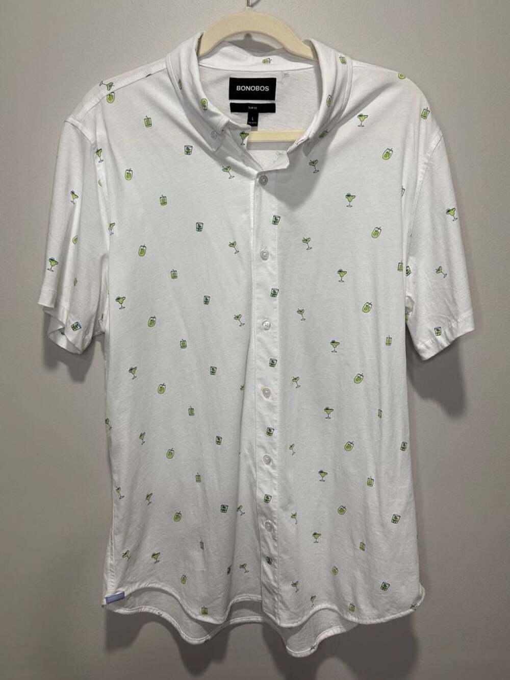 Bonobos Slim Fit Short Sleeve Knitted Button Down Margarita Print Shirt